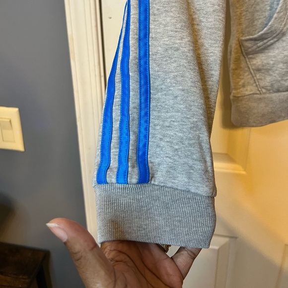 Adidas Boy's Fleece Hoodie Sweatshirt - Navy/Gray - Size Large (14 - 16) - Picture 4 of 6